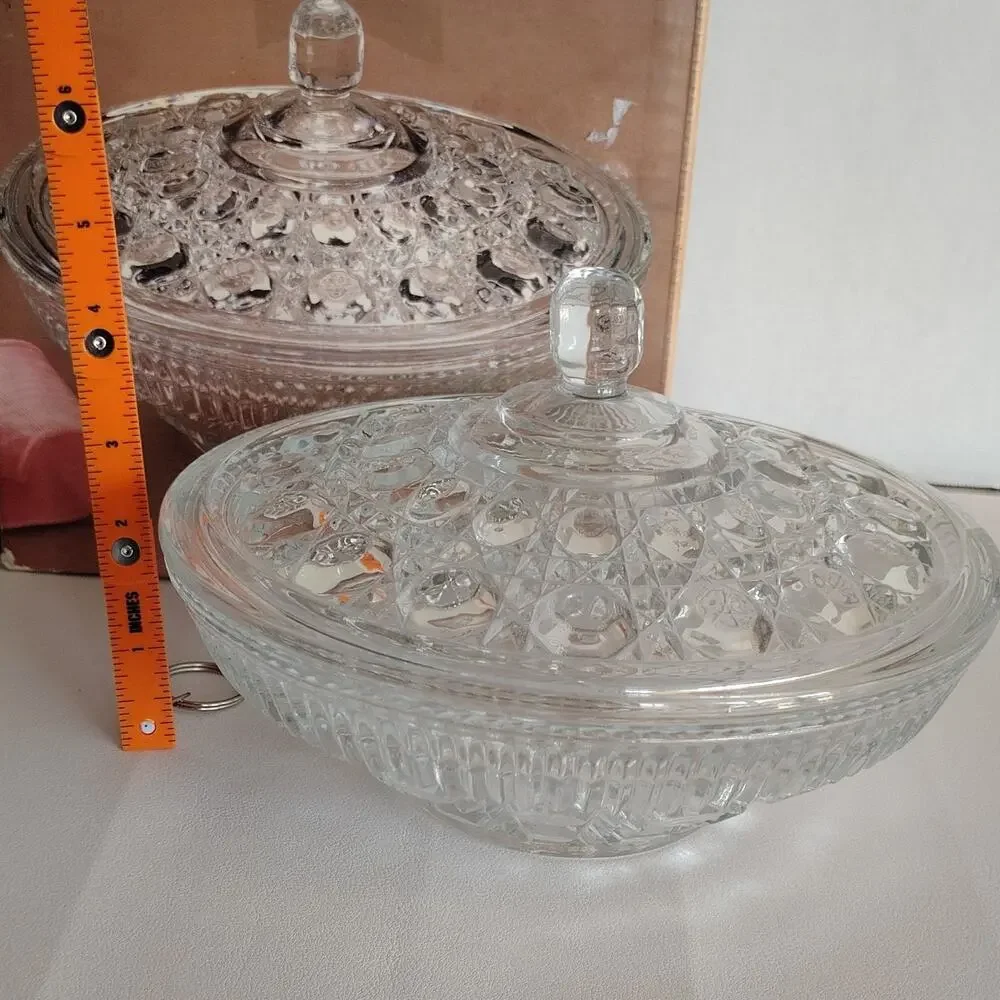 Indiana Glass Windsor Button Clear Glass Candy Dish Box Decorative Hometrends US